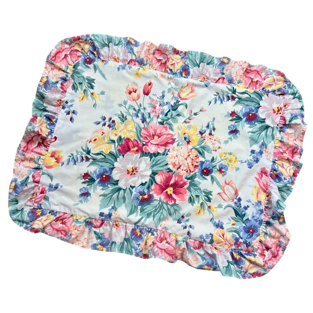 Vintage Martha Stewart Set Floral Chintz Ruffled Sham Dreamy Cottage Garden 1989